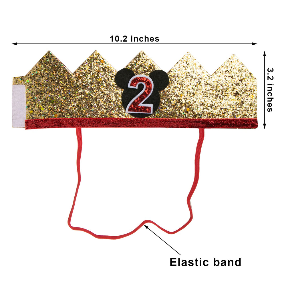 Birthday Party Hats for Boys & Girls 1st 2nd 3rd Birthday, Mickey Theme Birthday Party Crown (2nd) Gold