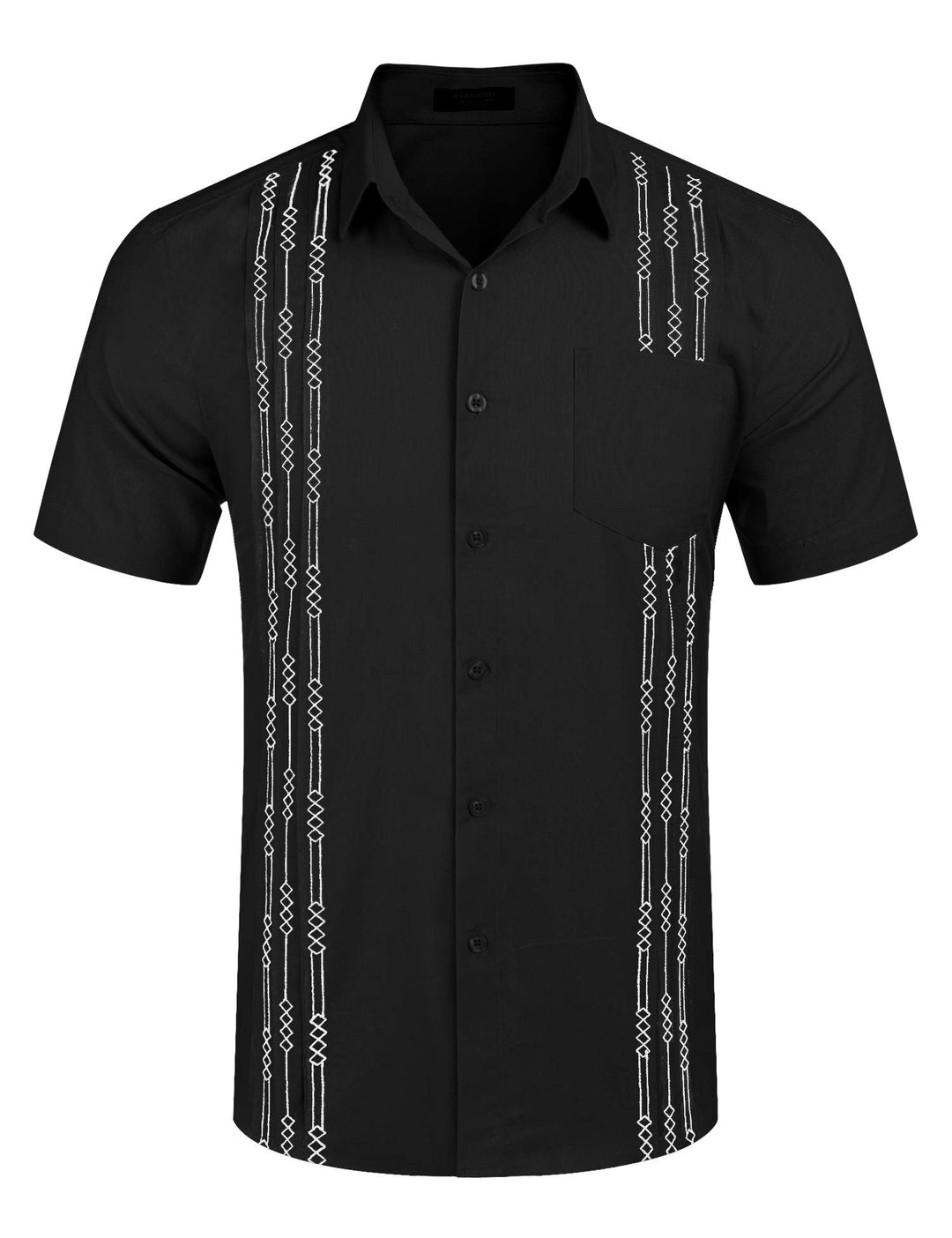 Guayabera Shirts for Men Dress Shirt Short Sleeve Summer Linen Beach Shirt Black