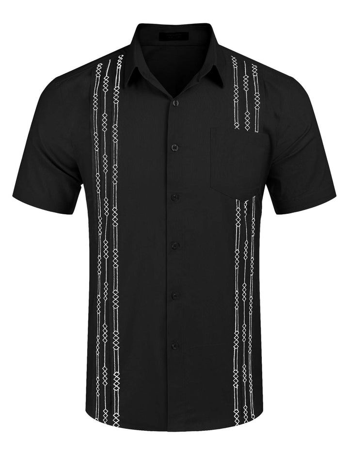 Guayabera Shirts for Men Dress Shirt Short Sleeve Summer Linen Beach Shirt Black