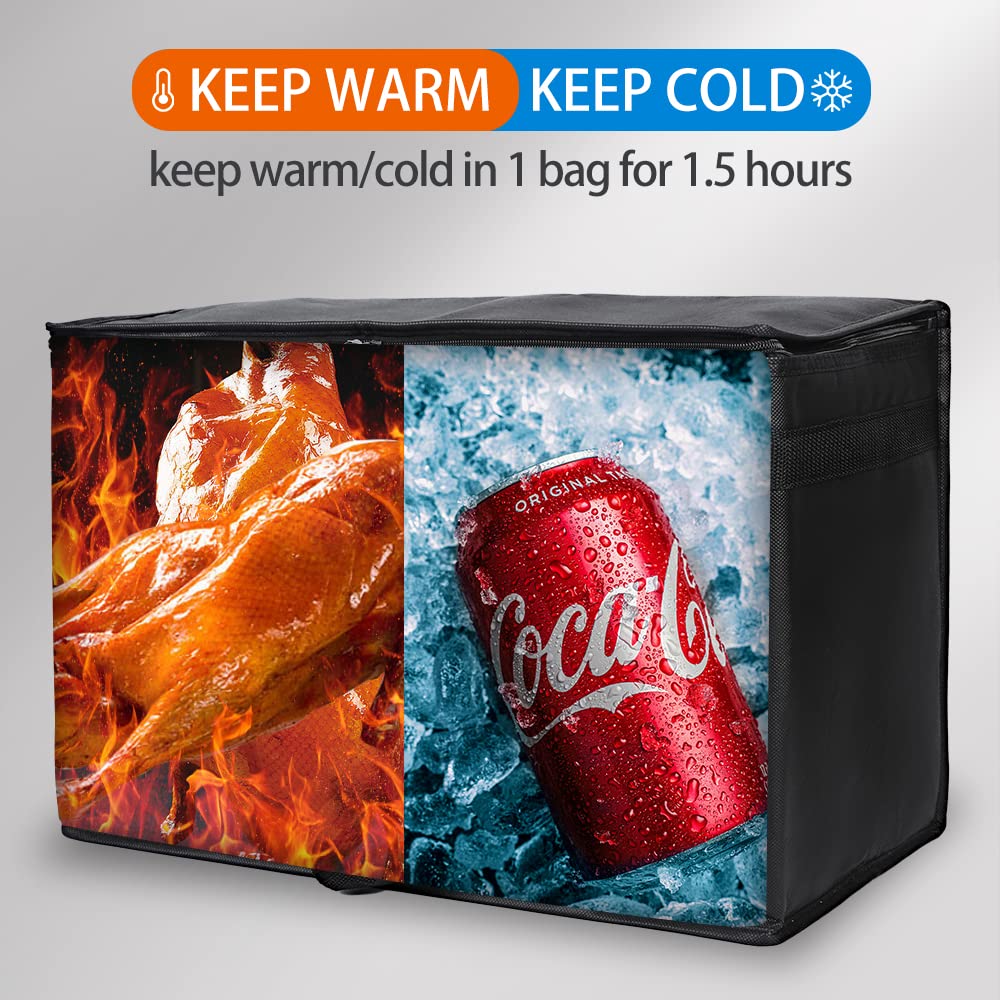 2-Pack Insulated Food Delivery Bag, XX-Large Reusable Grocery Shopping Bag, Frozen Food Cold, Cooler Bags with Zippered Top, Black