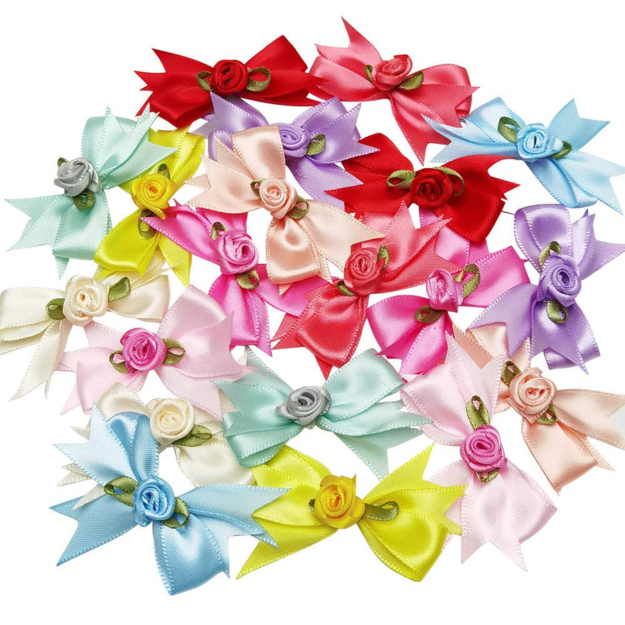 30PCS Assorted of 10 Colors 5CM Satin Ribbon Flowers Bows Appliques Wedding Craft (Satin Rose, 2)