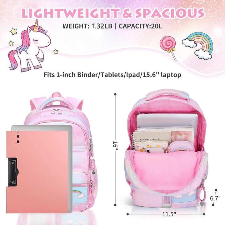 Girls Backpack, School Backpacks 16 * 11.5 * 6.7in for Girls, Cute Book Bag with Compartments for Girl Kid Students Elementary School, Pink