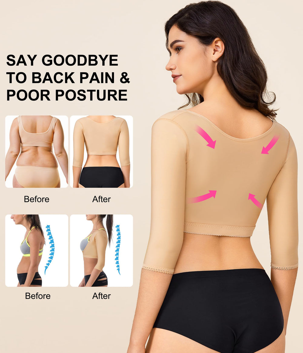 Upper Arm Shaper Post Surgical Slimmer Compression Sleeves Posture Corrector Tops Shapewear for Women (Beige, M)