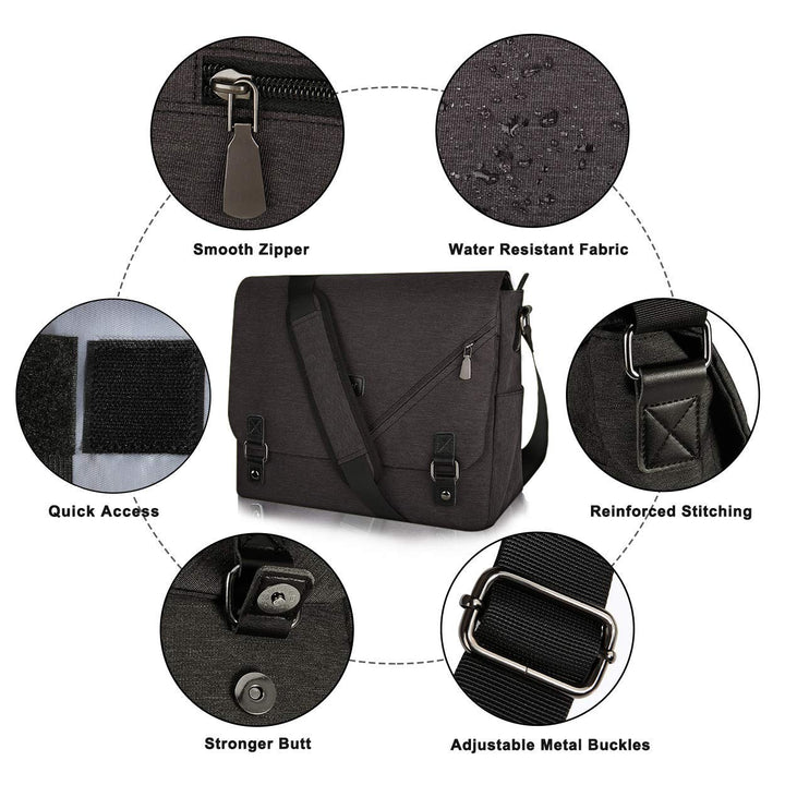 ibagbar Water Resistant Messenger Bag Satchel Shoulder Crossbody Sling Working Bag Bookbag Briefcase Fits 14 Inch Laptop for Men and Women