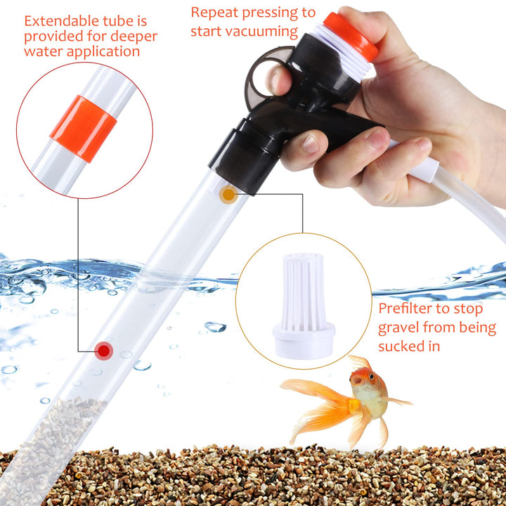 Aquarium Gravel Cleaner, Fish Tank Siphon Cleaner, Long Nozzle Quick Water Changer for Water Changing and Filter Gravel Cleaning with Adjustable Water Flow Controller