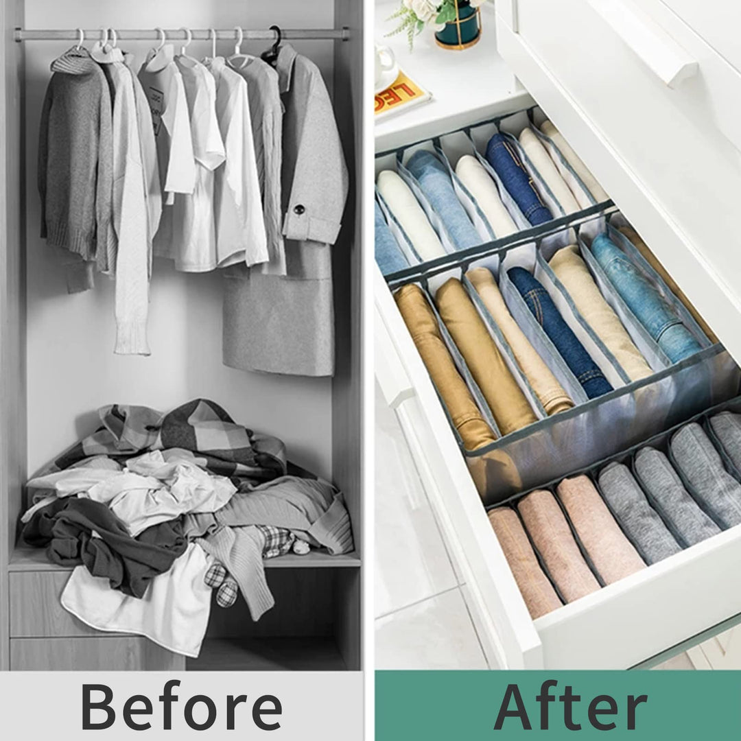 2PCS Clothes Organizer For Folded Clothes, 7 Grids Wardrobe Clothes Organizer Portable Closet Organizers Clothes Drawer Mesh Separation Box for Jeans, Leggings, Underwear, Socks, Skirts, T-Shirt