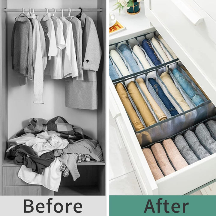 2PCS Clothes Organizer For Folded Clothes, 7 Grids Wardrobe Clothes Organizer Portable Closet Organizers Clothes Drawer Mesh Separation Box for Jeans, Leggings, Underwear, Socks, Skirts, T-Shirt