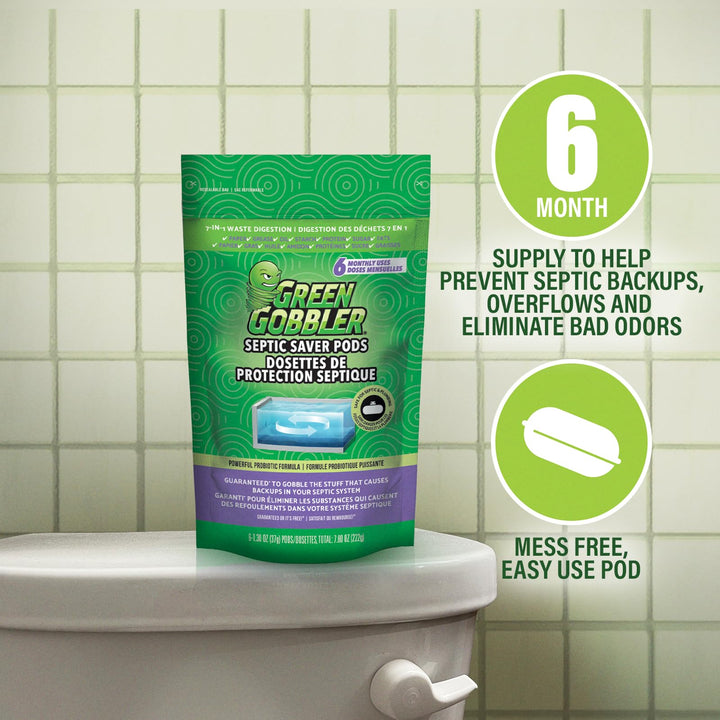 SEPTIC SAVER Bacteria Enzyme Pacs - 6 Month Septic Tank Supply - 6 Pre-Measured Packets(2.13 oz each)