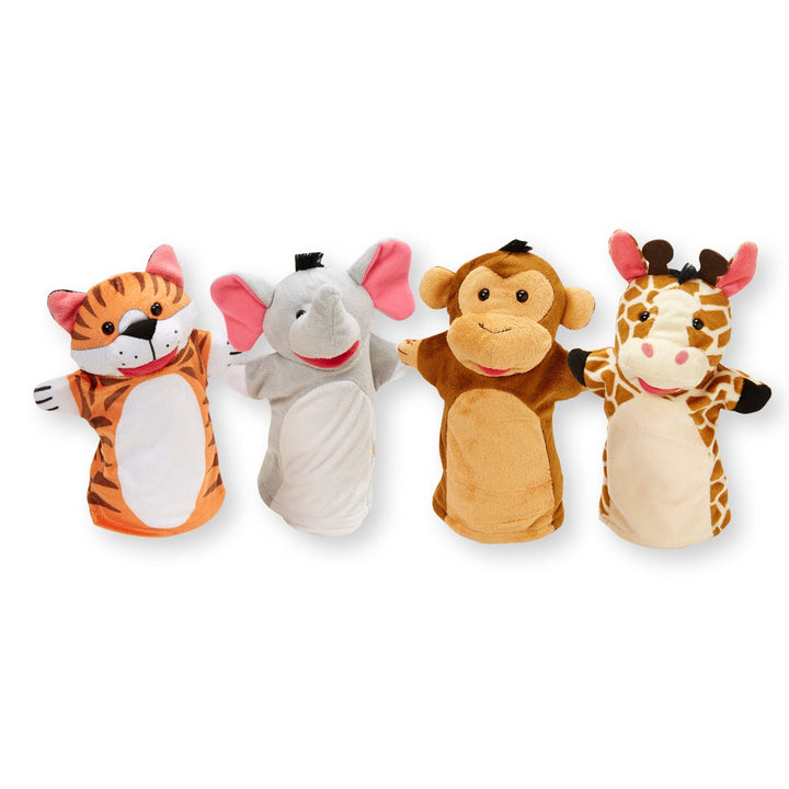 Melissa &amp; Doug Zoo Friends Hand Puppets (Set of 4) - Elephant, Giraffe, Tiger, and Monkey