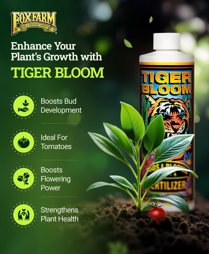 Tiger Bloom Liquid Fertilizer Concentrate - Fast Acting Formula for Vicious Growth with Phosphorus - Encourages Fruit, Flower &amp; Bud Development, NPK 2-8-4 (Pint)