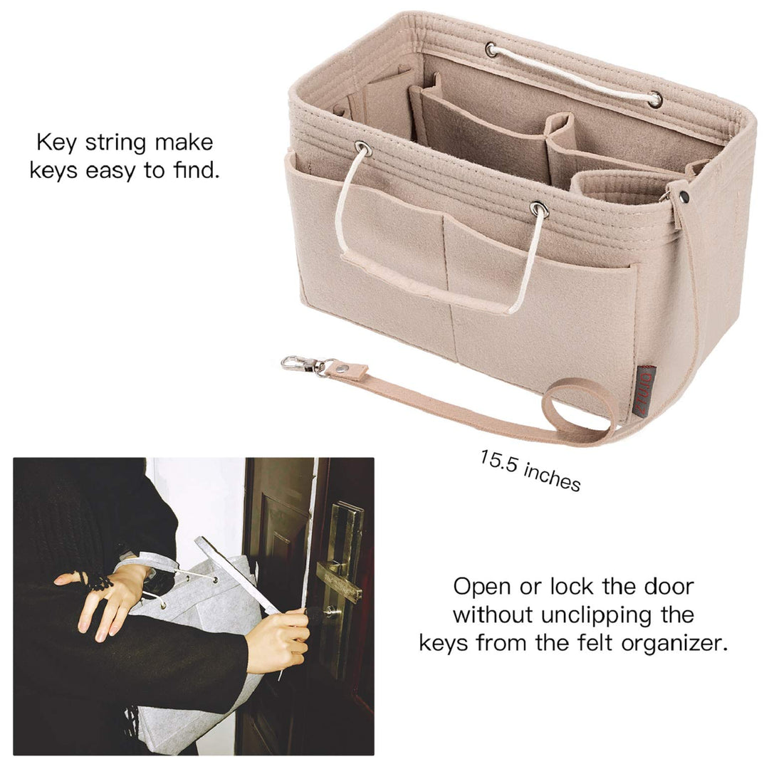 Purse Organizer, Multi-Pocket Felt Handbag Organizer, Purse Organizer Insert with Handles, Medium, Large, X-Large (Medium, Beige)