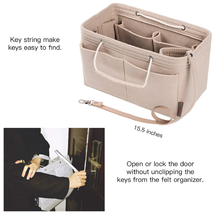 Purse Organizer, Multi-Pocket Felt Handbag Organizer, Purse Organizer Insert with Handles, Medium, Large, X-Large (Medium, Beige)