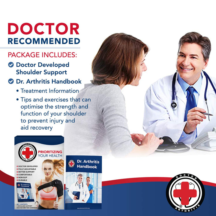 Doctor Developed Shoulder Brace for Pain Relief &amp; Recovery - Left/Right Shoulder Brace - Durable Shoulder Brace for Women &amp; Men - Shoulder Brace for Torn Rotator Cuff with Doctor Handbook (Black)