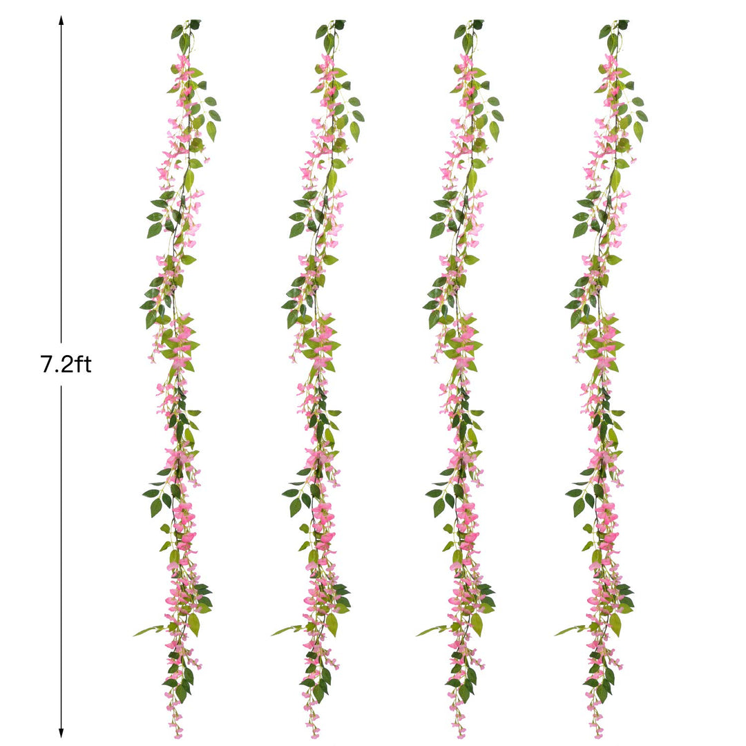 Wisteria Artificial Flowers Garland, 4 Pcs Total 28.8ft Artificial Wisteria Vine Silk Hanging Flower for Home Garden Outdoor Ceremony Wedding Arch Floral Decor (Pink)