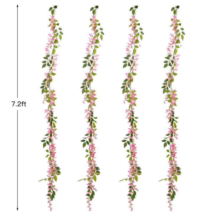 Wisteria Artificial Flowers Garland, 4 Pcs Total 28.8ft Artificial Wisteria Vine Silk Hanging Flower for Home Garden Outdoor Ceremony Wedding Arch Floral Decor (Pink)
