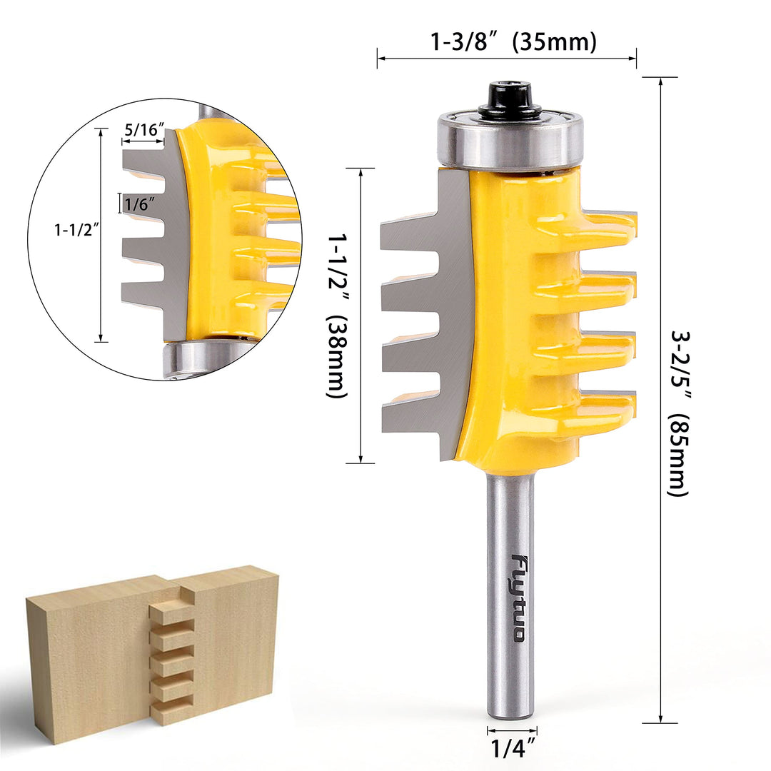 Reversible Finger Glue Joint Router Bit 1/4 Shank, Bearing Finger Woodworking Joint Router Bit Set for for DIY Door Table Cabinet Shelve Furniture