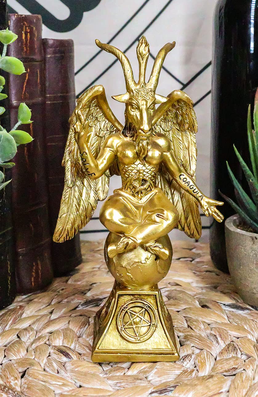Sabbatic Goat Idol Baphomet Resin Statue Occultic Illuminati The Horned God Goat of Mendes Altar Sculpture Figurine (6.5 Tall Gold Patina)