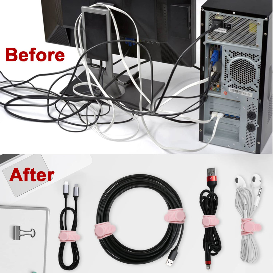 16Pcs Silicone Cable Straps Wire Organizer for Bundling Earphone, Phone Charger, Computer Cords, Reusable Cable Ties Cord Organizer in Home,Office,Kitchen,School(Pink)