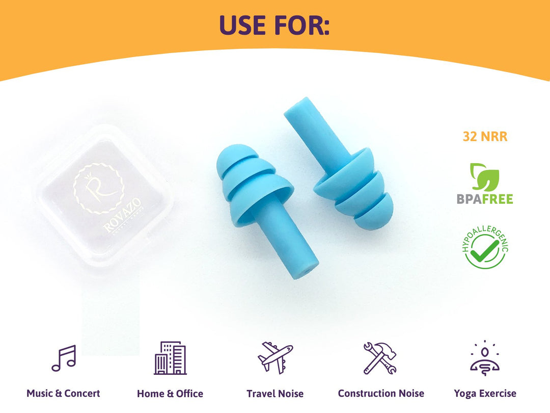 ROVAZO - Reusable Silicone Ear Plugs - 2 Pairs - NRR 32