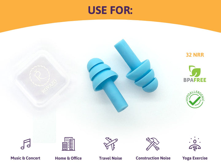 ROVAZO - Reusable Silicone Ear Plugs - 2 Pairs - NRR 32