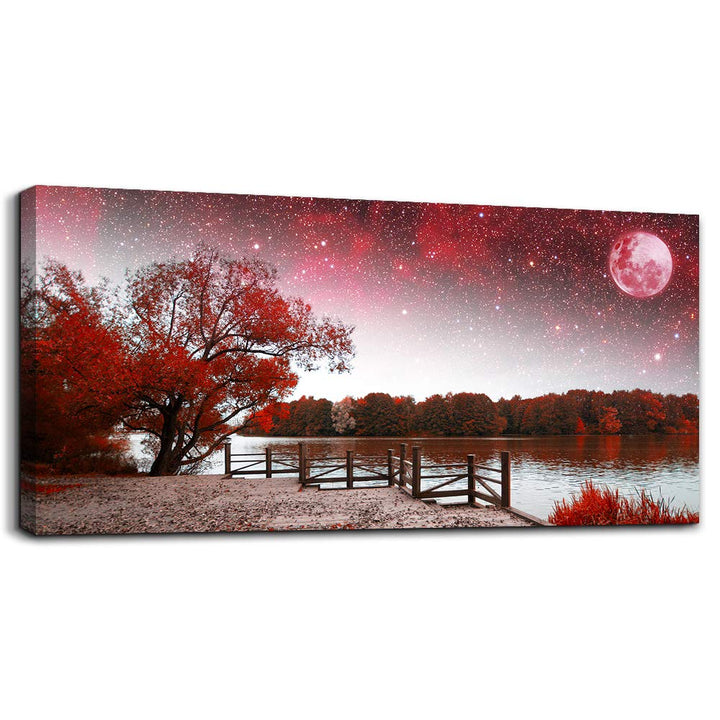 Print Artwork Wall Art Decor Poster for living room Red tree moon starry sky red landscape painting bathroom Wall Art for bedroom Canvas Prints Picture Works Ready to Hang Office Home decorations