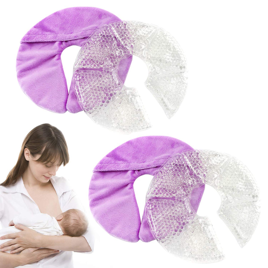 Breast Ice Pack,Breast Hot Clod Therapy Pads,Breastfeeding Gel Pads,Relieve Engorgement, plugged ducts,Engorgement and Mastitis(Purple/2 Packs)