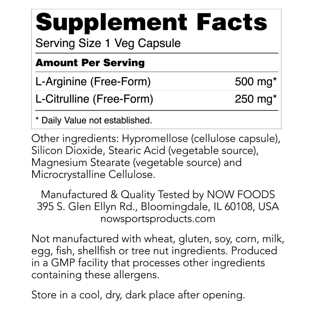 Now Foods Arginine &amp; Citrulline Veg Capsules, 1
