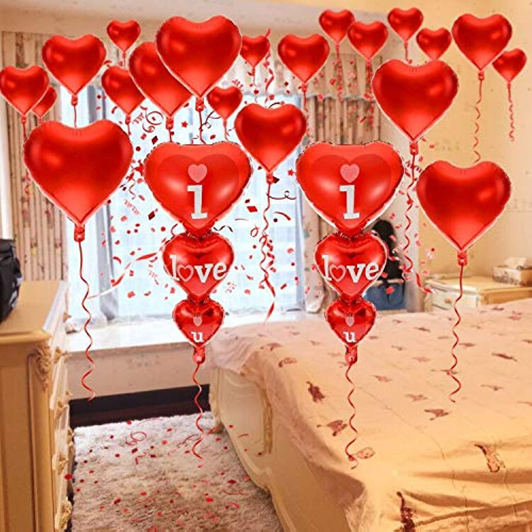 20 + 2 I Love You Balloons - Helium Supported - Love Balloons - Valentines Day Decorations and Gift Idea for Him or Her, Wedding Birthday Decorations | Valentine Balloons,Ribbon &amp; Straw Included