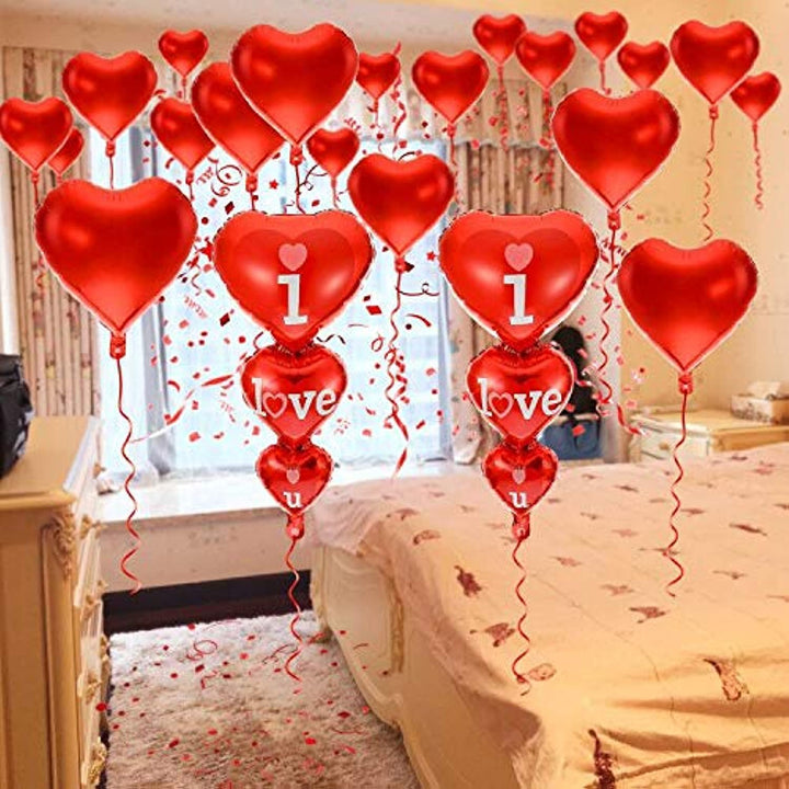 20 + 2 I Love You Balloons - Helium Supported - Love Balloons - Valentines Day Decorations and Gift Idea for Him or Her, Wedding Birthday Decorations | Valentine Balloons,Ribbon &amp; Straw Included
