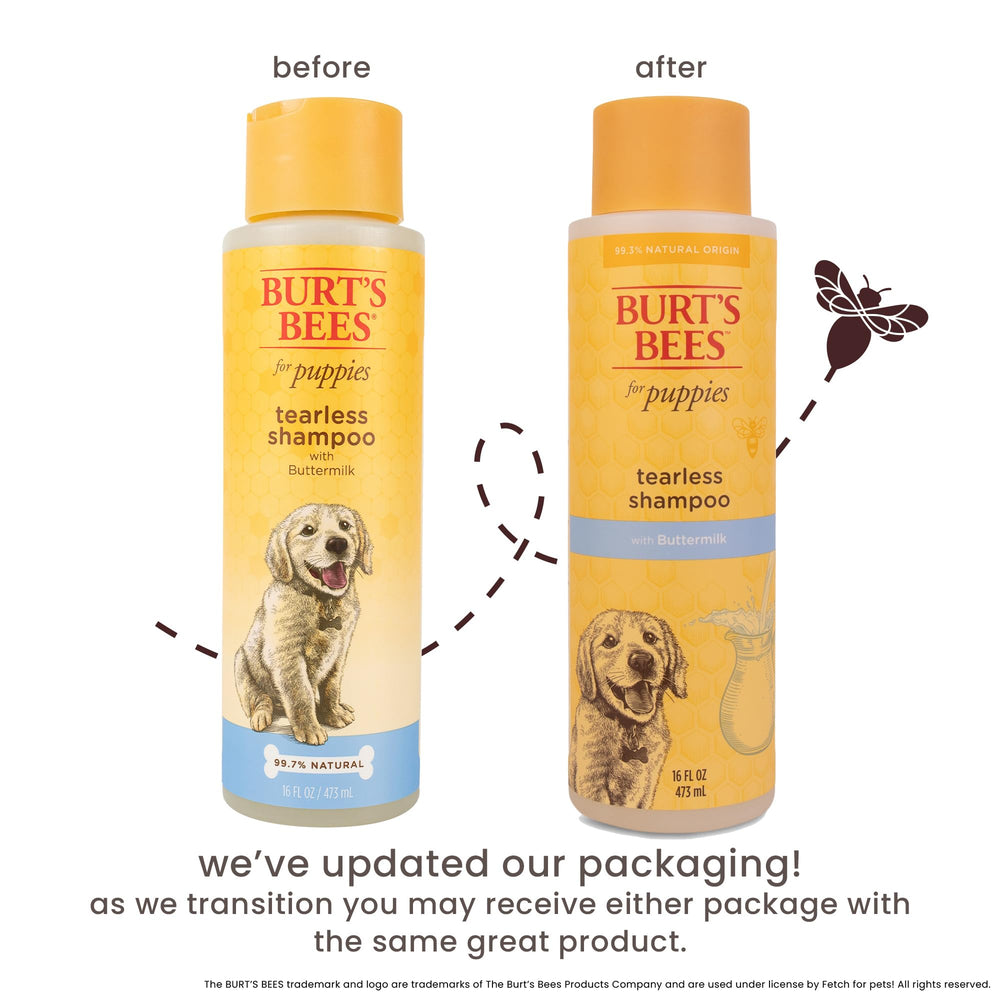 Burt's Bees for Pets Tearless Puppy Shampoo with Buttermilk, 95% Natural Origin Formulas, Shampoo for Puppies - Gentle Dog and Puppy Shampoo Tear Free, Best Puppy Shampoo Tearless, 16 oz
