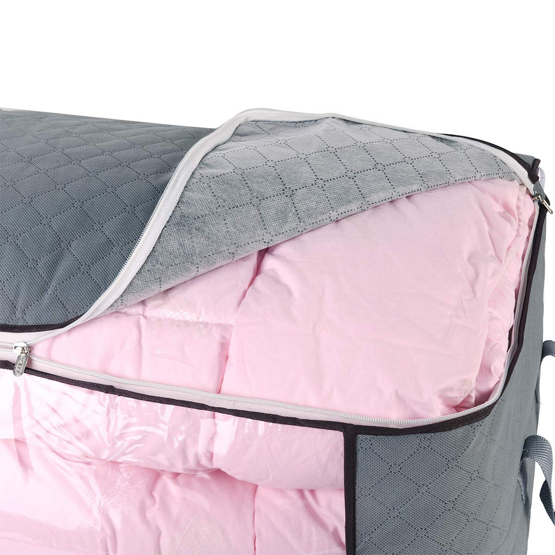 Jumbo Zippered Storage Bag for Closet King Comforter, pillow, quilt, bedding, Clothes, Blanket Organizers with Large Clear Window &amp; Carry Handles Space Saver