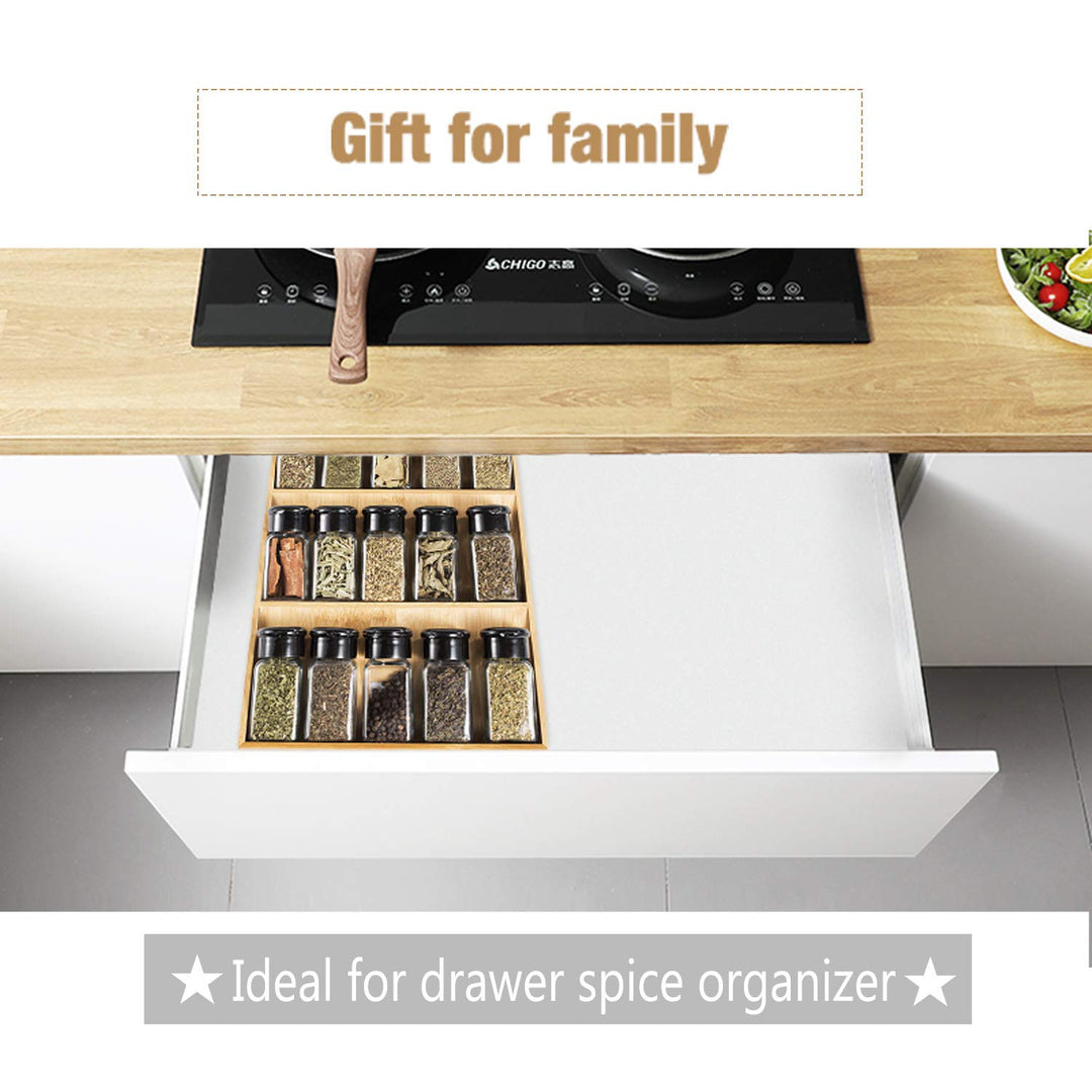 3-Tier Bamboo Drawer Spice Rack Wooden Kitchen Cabinet Drawer Spice Organizer Spice Jar Holder, Medicine/Health Care/Vitamin Bottles Storage Rack, 1 Pack Drawer Rack