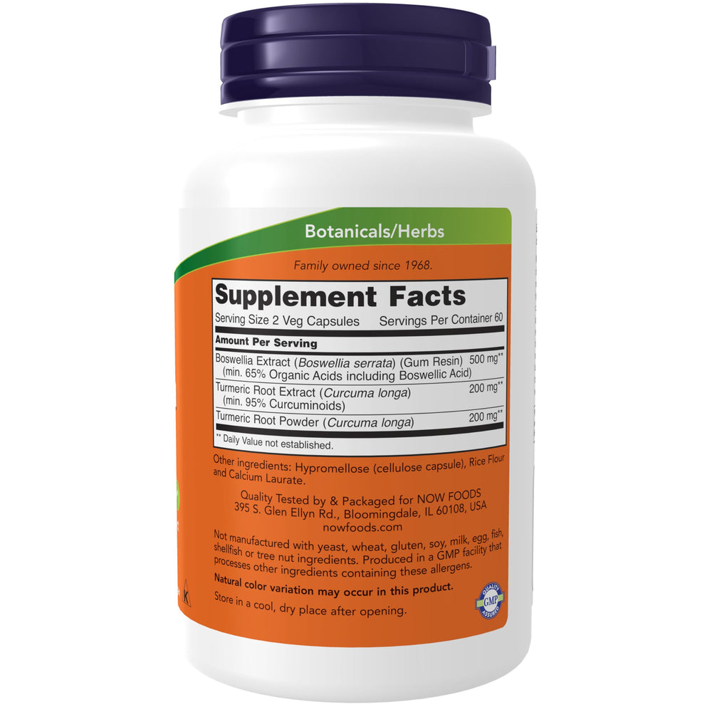 Supplements, Boswellia Extract 250 mg, plus Turmeric Root Extract, 120 Veg Capsules