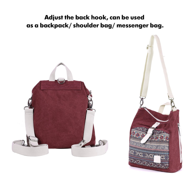 Women Backpack Canvas Rucksack Ladies Fashion Shoulder Bag (Maroon)