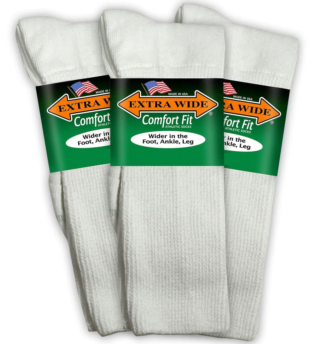 Extra Wide Comfort Fit Athletic Crew (Mid-Calf) Socks for Men and Women, Pick your size, Do not size up (Medium, Medium - White)