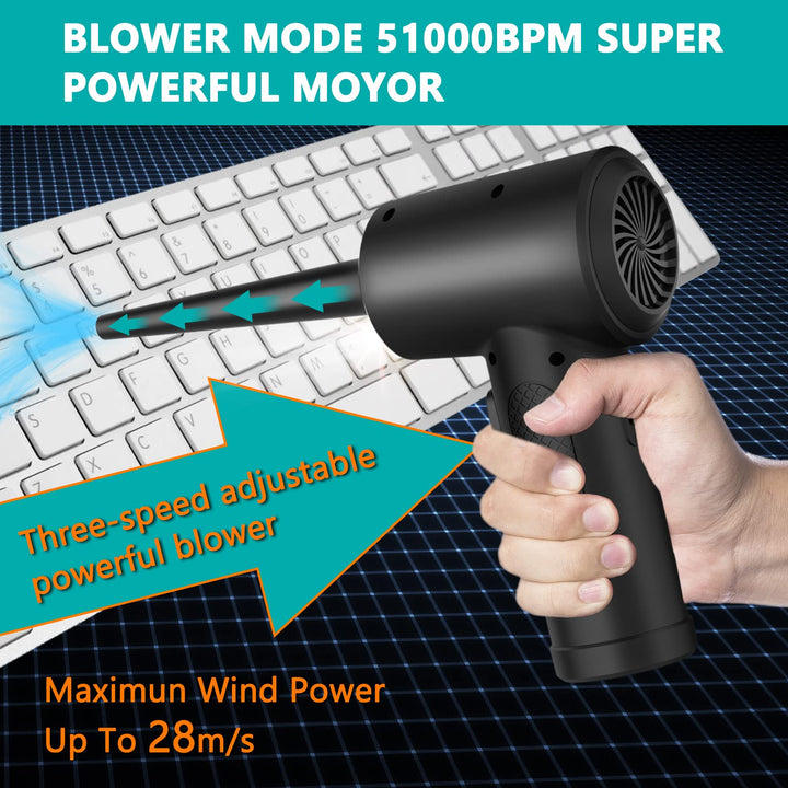 Compressed Air Duster Electric Air Duster 51000 RPM Three-Speed Powerful Air Blower 6000mAh Rechargeable Air Duster for Cleaning Computer Laptop Interior Car Alternative to Compressed Air Tank