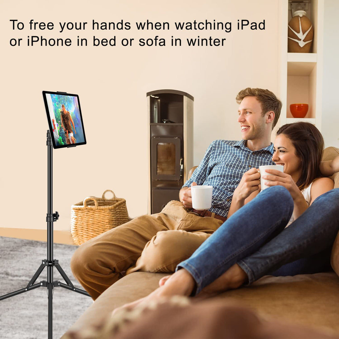 Tripod Floor Stand, with 65 inch Height Adjustable Stand Holder &amp; 360° Rotating iPad Tripod Mount for iPad Pro, iPhone, Kindle, and All 4.5-12.9 Inch Tablets