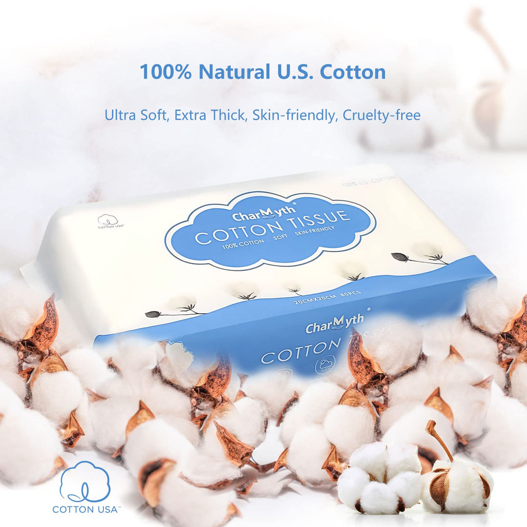 Cotton Tissues for Face Unscented SOFE Cleansing 100% Cotton Dry Wipes for Baby for Sensitive Skin Facial Cotton Tissue (100 Count)