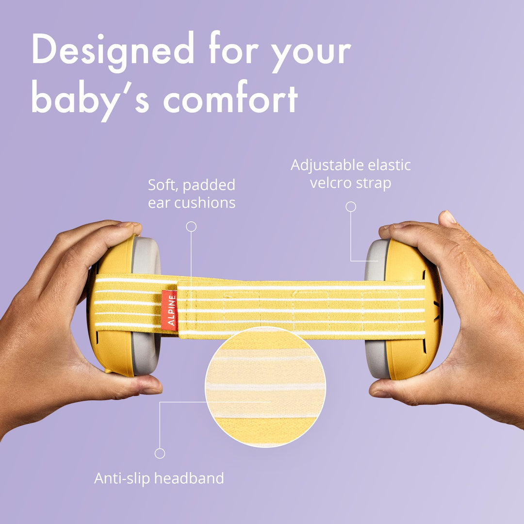 Alpine Muffy Baby Ear Protection for Babies and Toddlers up to 36 Months – Noise Reduction Earmuffs for Toddler and Babies – Comfortable Infant Ear Muffs Prevent Hearing Damage & Improve Sleep, Yellow