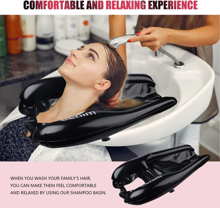 Cehim Inflatable Shampoo Basin - Portable Shampoo Bowl, Hair Washing Basin for Bedridden, Disabled,Injured, Hair Wash Tub for Dreadlocks and at Home Sink Washing (Black, Medium)