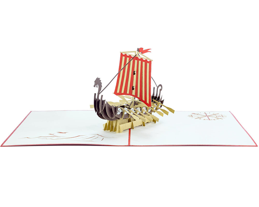 Viking Ship - WOW 3D Pop Up Greeting Card - Suitable for Birthday, Good Luck, Congrats, Fathers Day, Get well, Goodbye, Farewell - Premium, Handcrafted