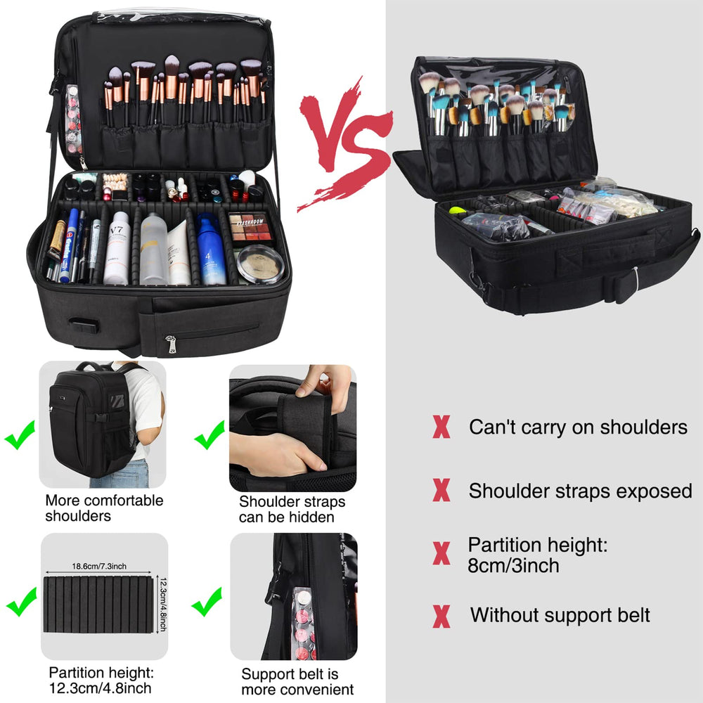 Makeup Backpack, Professional Makeup Case Extra Large Travel Train Case Makeup Bag for Women Cosmetic Organizer, Makeup Brush Storage Holder, Makeup Artist Kit, with Adjustable High Dividers