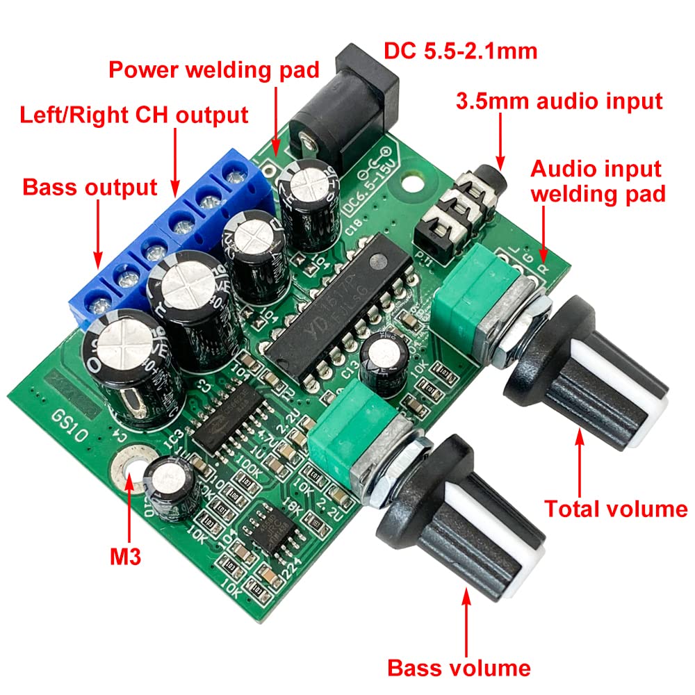 Digital 2.1 Channel Subwoofer Amplifier Board 6W+6W+25W Pure Bass, Mini DC12V-15V TDA1517P HiFi Stereo Audio Power Amplifier Dual Channel Amp Module for Store Home Theater Speakers, Car Audio Speaker