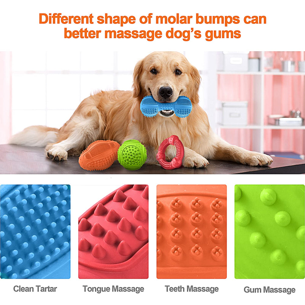 Dog Chew Toys 4 Pack, Dog Toys for Aggressive Chewers Small Medium Large Breed, Multifunctional Teeth Cleaning and Gum Massage, Tough Dog Toys with Natural Rubber for Puppy and Medium Large Dog