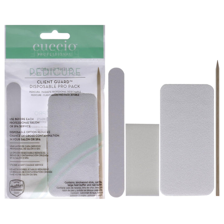 - Pedicure Client Guard Disposable Pro Pack - for Women - Birchwood Stick, Nail File, Large Heel Buffer, Nail Buffer - 4 Pc