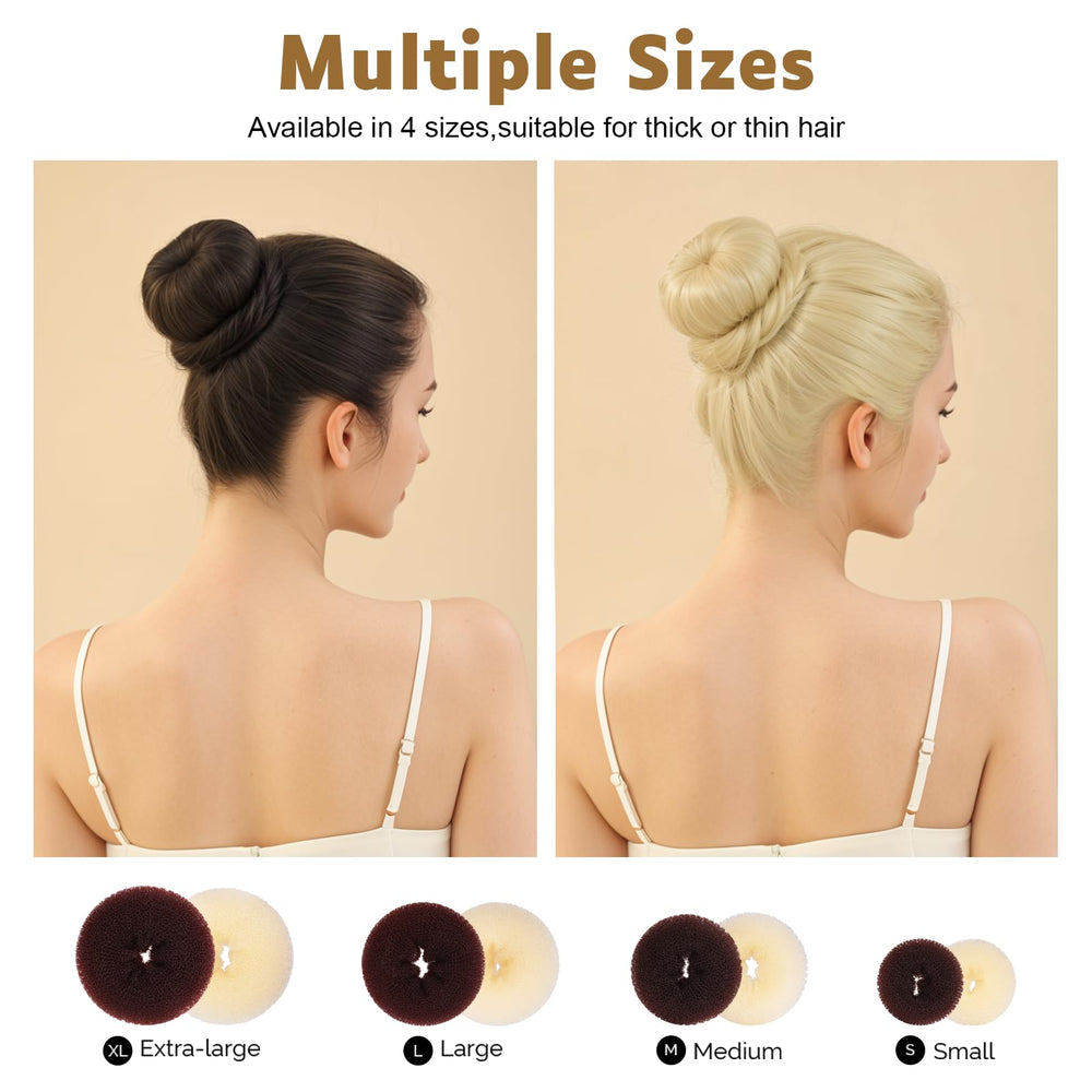 Hair Bun Maker Set, Donut Bun Maker Set With 4pcs Dark Brown &4pcs Beige(2 extra-large,2 large,2 medium and 2 small), 5 pieces Hair Elastic Bands, 40 pieces Hair Bobby Pins (Brown and Gold)