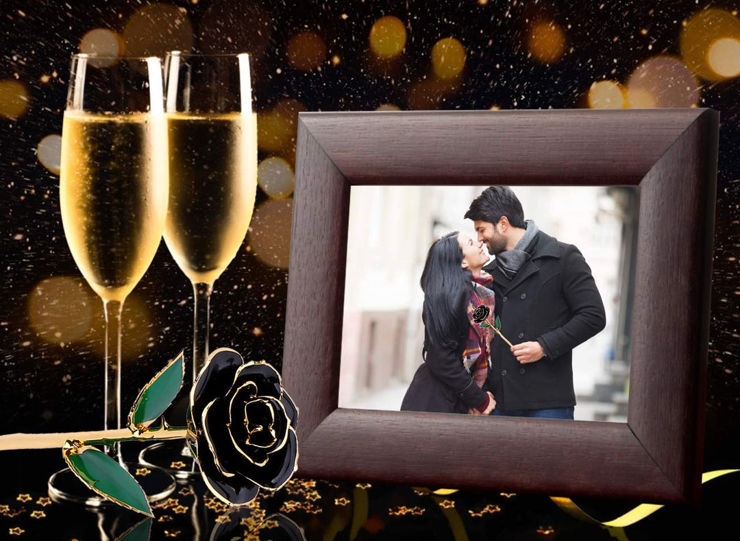 24K Black Rose for Her, Eternal Love Real Gold Plated Rose Flower, Romantic Present for Wife, Mom, Girlfriend, Anniversary, Birthday, Wedding (Black)