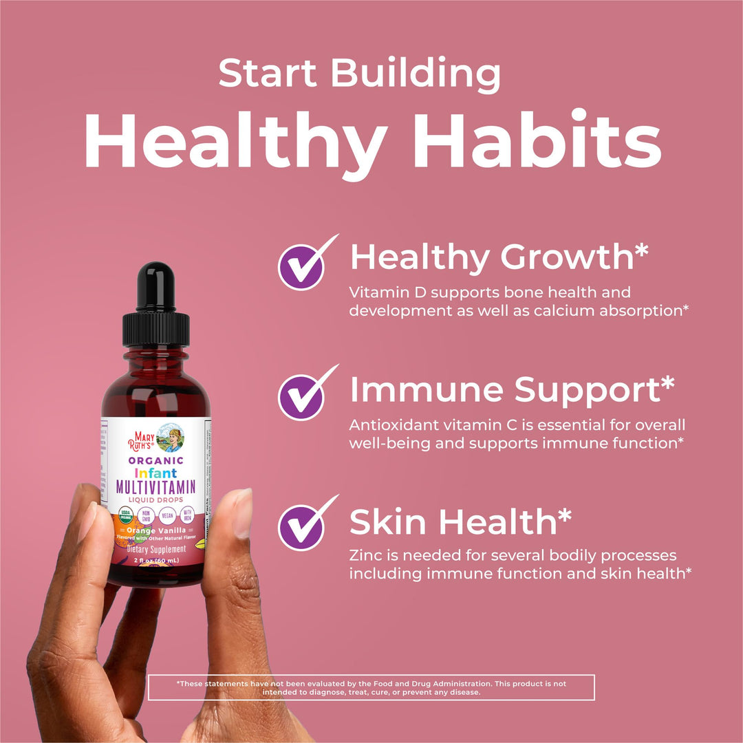 Multivitamin with Iron for Infants | USDA Organic | Liquid Drops for Babies 6-12 Months | Immune Support &amp; Overall Wellness | Vegan | Non-GMO | Gluten Free | 2 Fl Oz