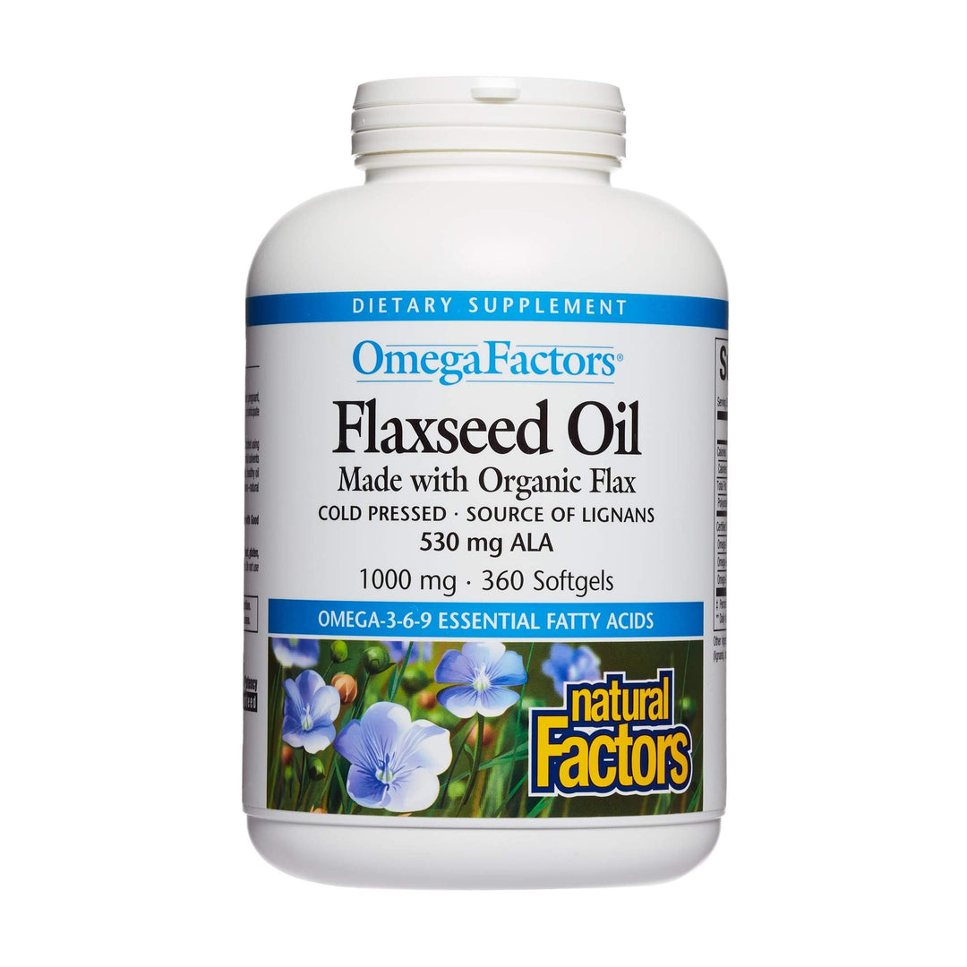 Omega Factors , Flaxseed Oil, Supports Overall Health with Omega-3, 6 and 9 Fatty Acids, 360 softgels (360 servings)