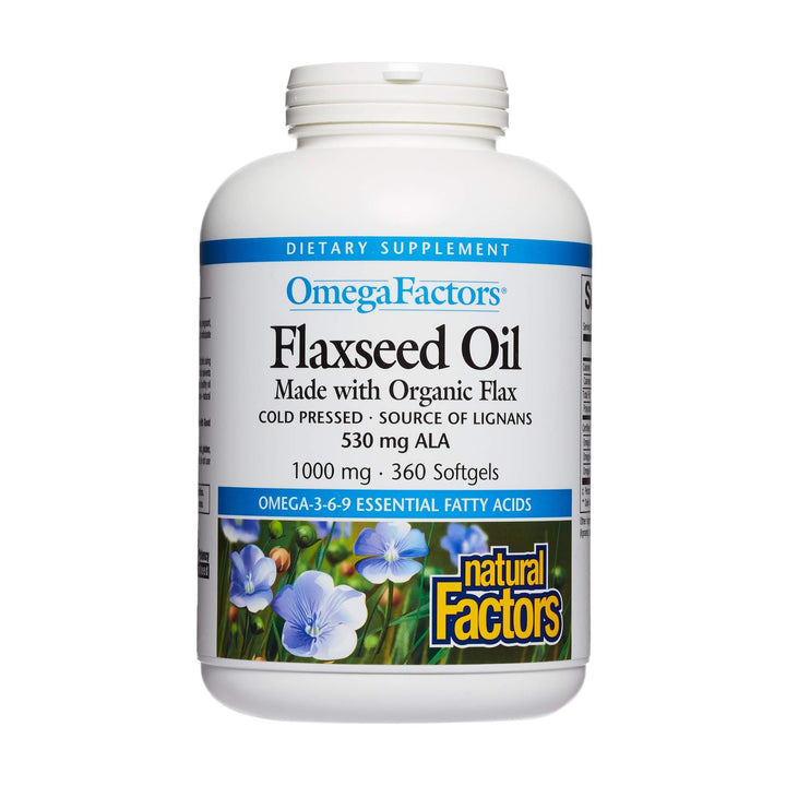 Omega Factors , Flaxseed Oil, Supports Overall Health with Omega-3, 6 and 9 Fatty Acids, 360 softgels (360 servings)